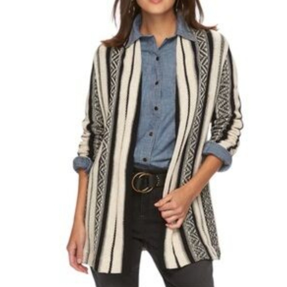 Chaps Southwestern Knit Open Cardigan Sweater Beige Boho Bohemian Size 3X Winter - Picture 10 of 10